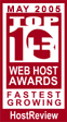 HostReview Number 1 Fastest Growing Hosting Provider May 2005