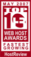 HostReview Top 10 Fastest Growing Hosting Provider May 2007