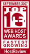 HostReview Top 10 Fastest Growing Hosting Provider September 2007